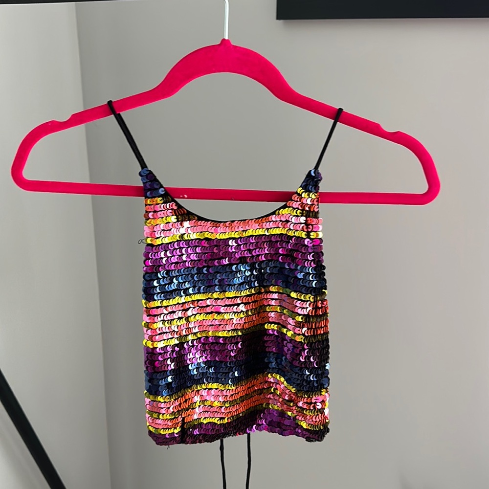 ASOS Sequin Stripe Crop Halter Top Size 6